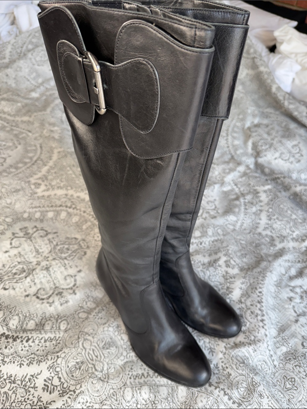 Black Leather -  Antonio Melani - Knee-High Buckle Boots - 7.5